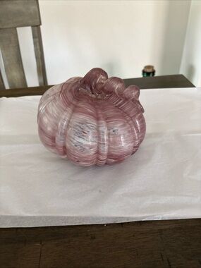 Hand-Blown Glass Purple White Pumpkin 7” X 8”